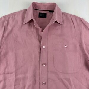 Indigo Palms Linen Camp Shirt Men Small Short Pink Sleeve Button Up Tommy Bahama
